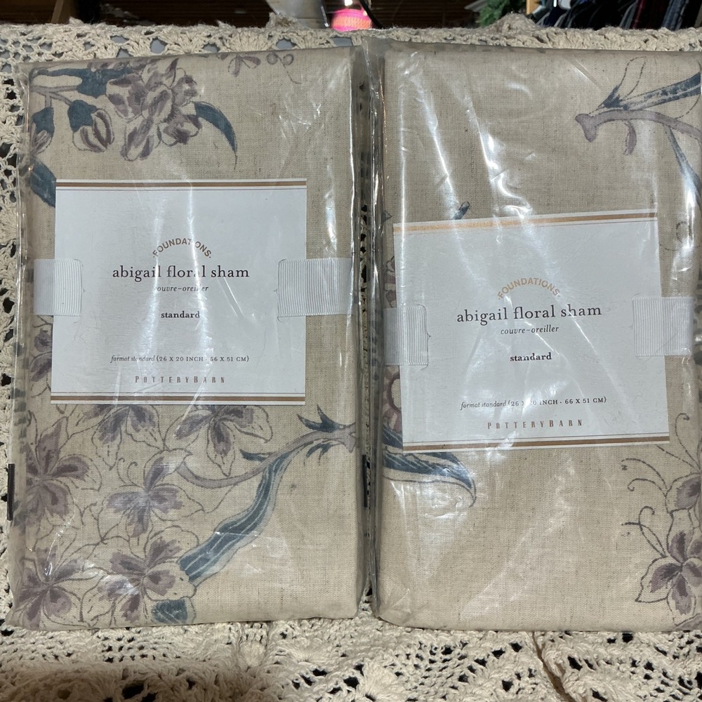 Pottery Barn Abigail Floral Standard Sham Set of 2 Flax Linen Blend Cottagecore